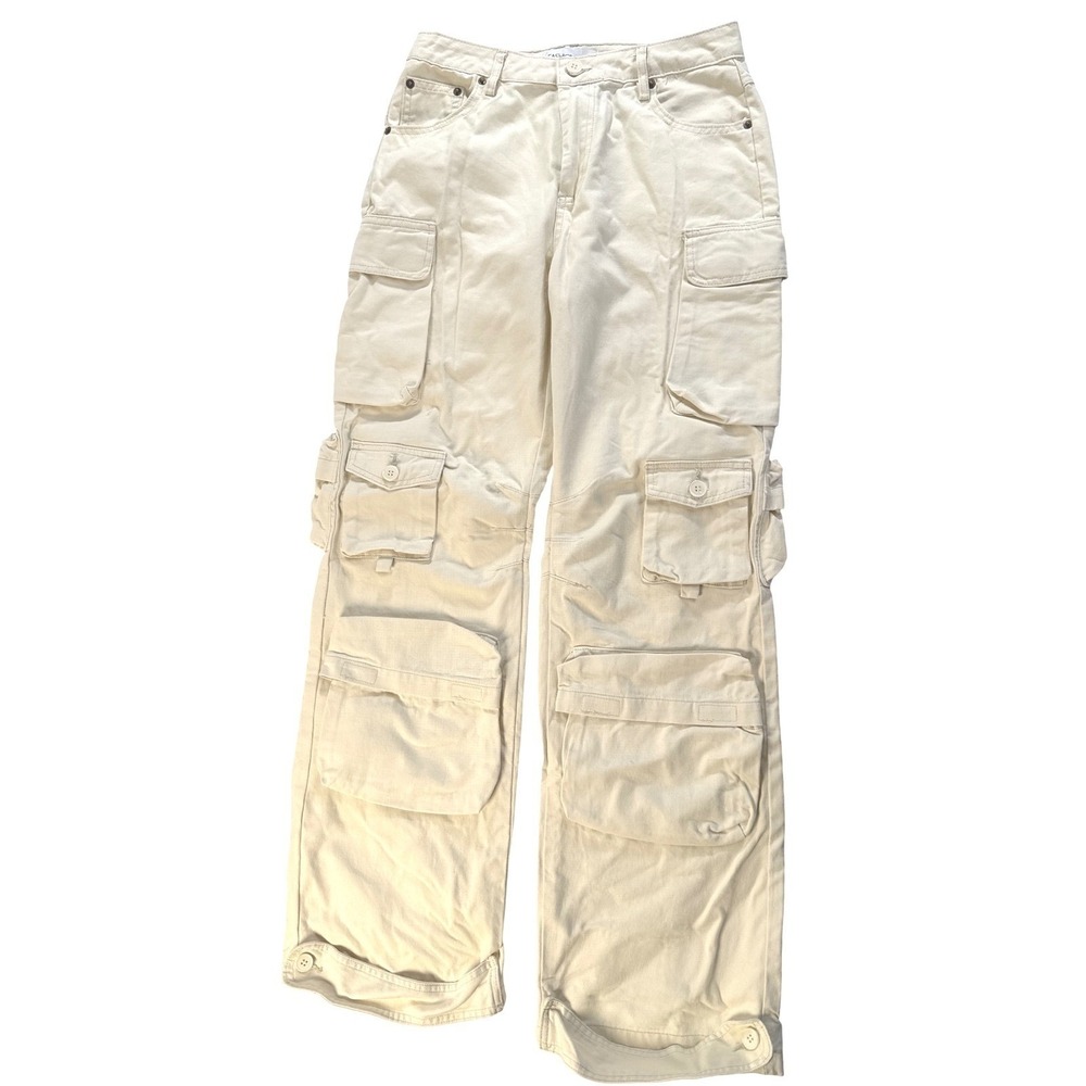 NWT Woven Oversized Winter‎ Ivory Weekender Cargo Pant Cotton Women's M 28-30 - Picture 10 of 10